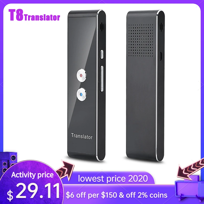 FOOING Protable Language Translator Device Smart Electronic Pocket Voice Two-Way Real Time Support All Languages Translation Handheld Interpreter for Travelling Business Learning