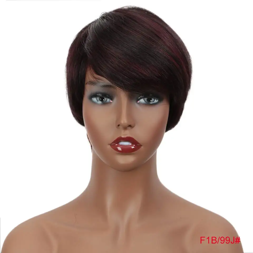 Rebecca короткие прямые волосы парик перуанский Remy человеческие волосы парики для черных женщин коричневый красный смешанные цвета Дешевые - Цвет волос: F1B-99J