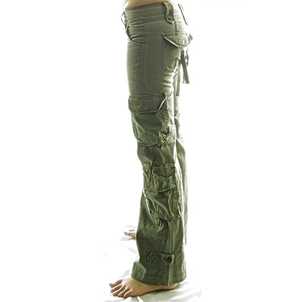 Women Spring Solid Color Long Pant Pockets Low Waist Pocket Slim Cargo Pants Sweatpants Fashion Elastics Trousers Streetwear D30 2