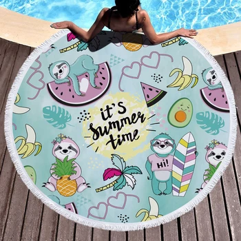 

2020 New Sloth Pineapple Watermelon Print Summer Beach Towel With Tassel 150cm Microfiber Comfortable Beach Towels For Adult