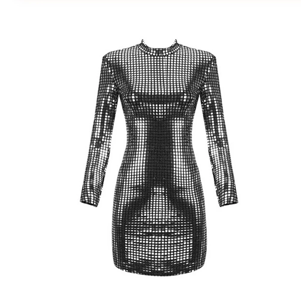 Сексуальное женское осеннее платье Vestidos, однотонные вечерние платья-карандаш, женское Обтягивающее Платье Vestido, клубное мини-платье с блестками и длинным рукавом, сарафан