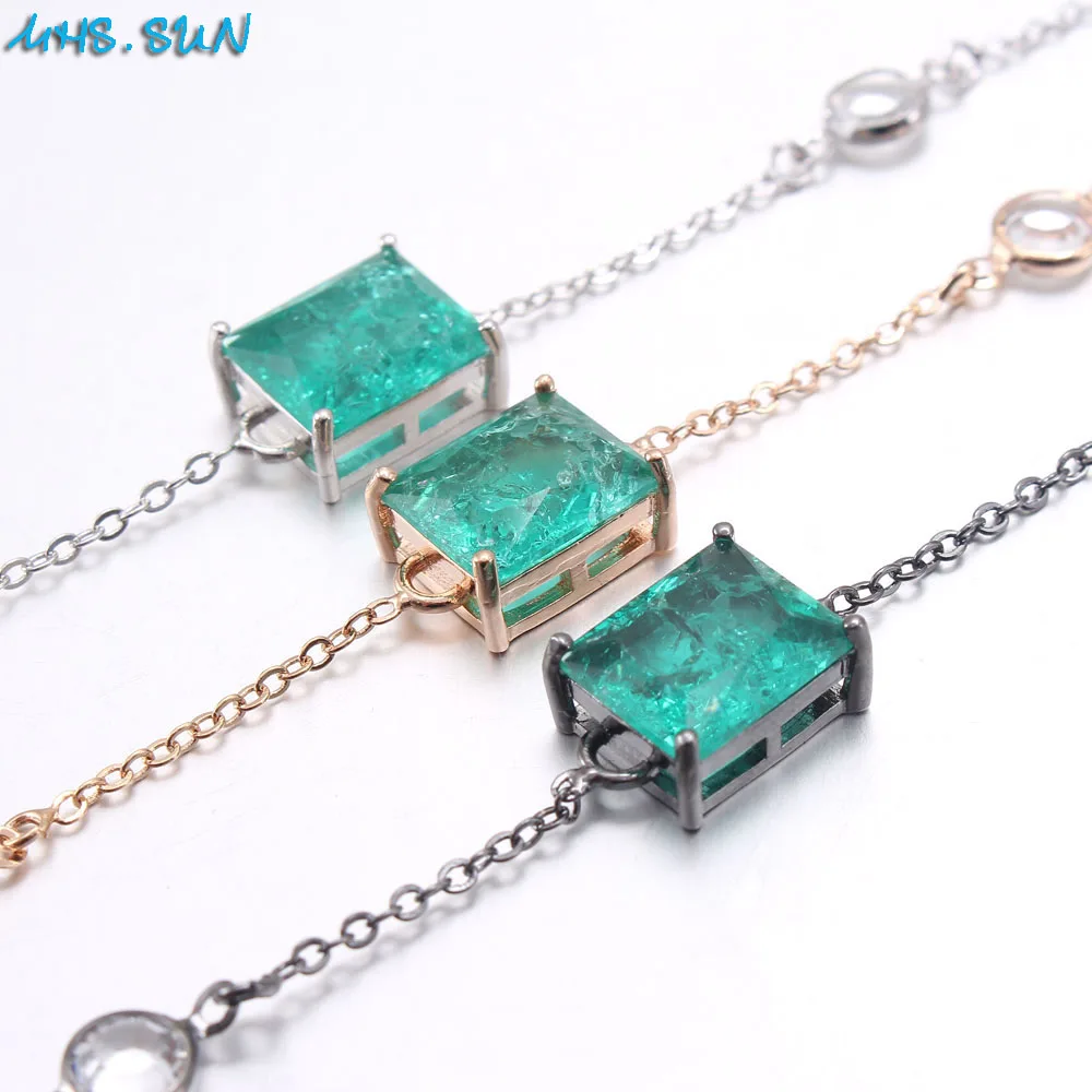 

MHS.SUN Luxury Gold/Silver/Black Color Chain Bracelets Charm Green AAA Zircon Jewelry Women Bracelet Bangles For Girls Birthday