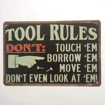 

Tool Rules Retro Plate Plaque Tin Sign Vintage Metal Poster Garage Room Man Cave Wall Decor Bar Cafe Pub