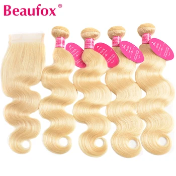 

Beaufox 613 Blonde Bundles With Closure Malaysian Body Wave 4 Bundles With Closure Remy Human Hair Bundles With Closure