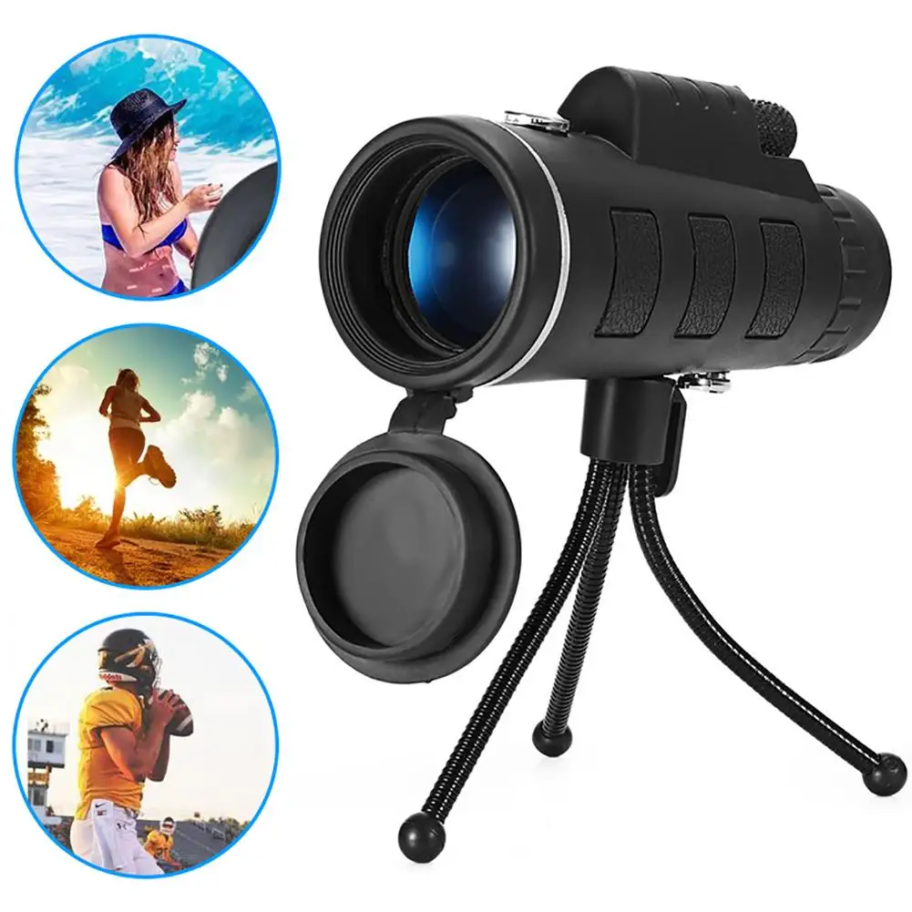  40X60 Professional Hunting Optical HD Lens Outdoor Monocular Telescope Objective with Compass Tripo