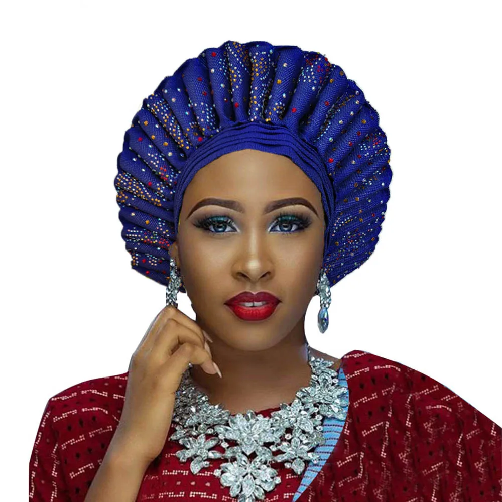 Африканский головной убор aso ebi gele для женщин aso oke головной убор gele с камнем во многих цветах - Цвет: royal