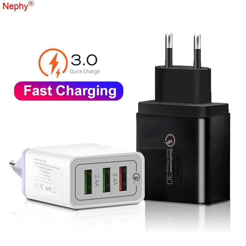 

Universal 30W Fast charge QC 3.0 USB Charger For iPhone 7 8 X XS MAX Samsung S9 S10 Plus Huawei Xiaomi EU US plug power Adapter