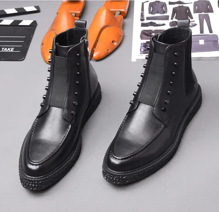 men winter boots Genuine leather boots Martin boots British boots pointed toes and lace-up men's ankle boots lace up men shoes