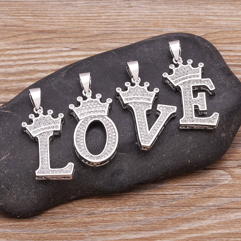 Nidin Luxury A-Z Crown Alphabet Pendant Chain Necklace Punk Style Lucky Initial Name Jewelry Fine Party Wedding Birthday Gift