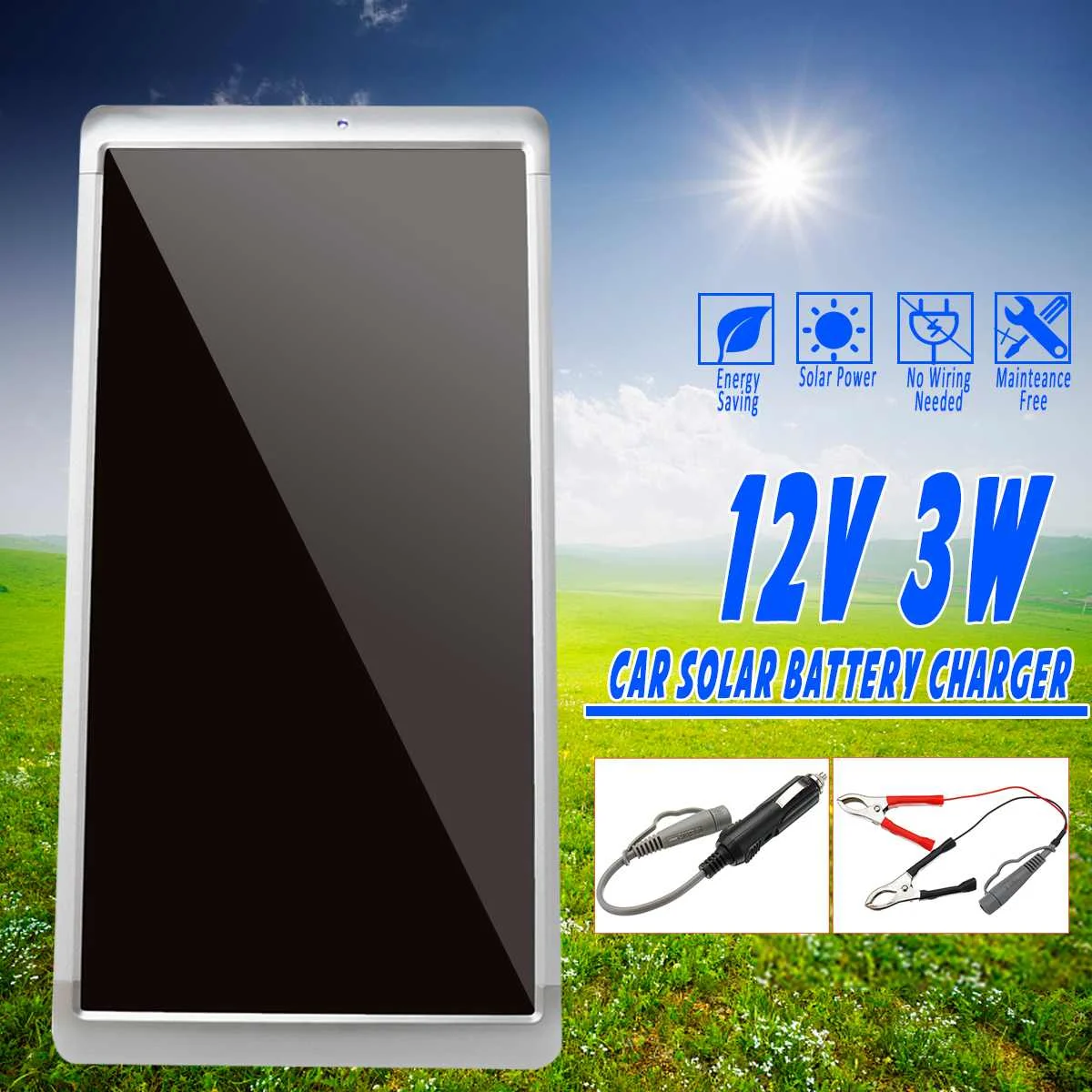 

Solar Car Battery Charger 12V 3W Solar Panel Trickle Charger For Cell Phone Bus Cars Boats ATV Battery Charging Solar Panel
