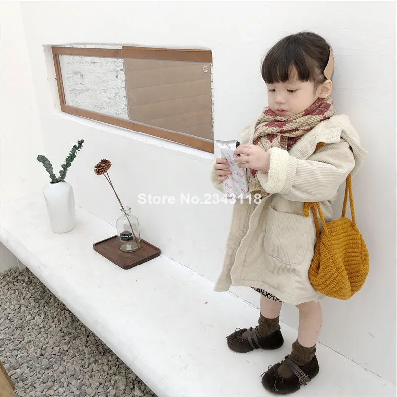 

Winter Baby Girls Fleece Thicken Corduroy Long Jackets Baby Kids Solid Color Cotton Warm Coats Children Outwear Parkas