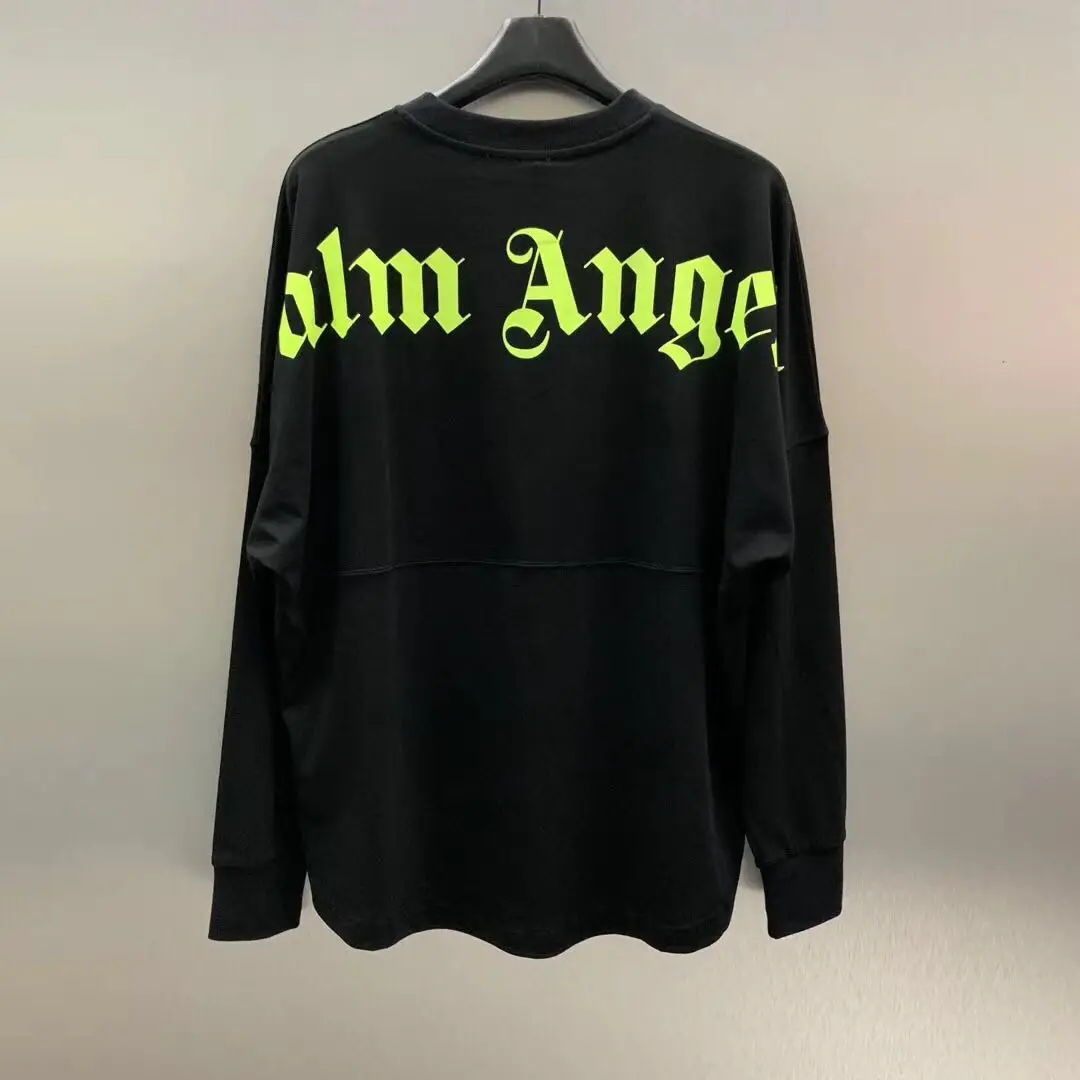 

2019AW Palm Angels PA Big Logo Printed Women Men Oversized T shirts tee Hiphop Streetwear Men Loose Cotton Long Sleeve T shirt