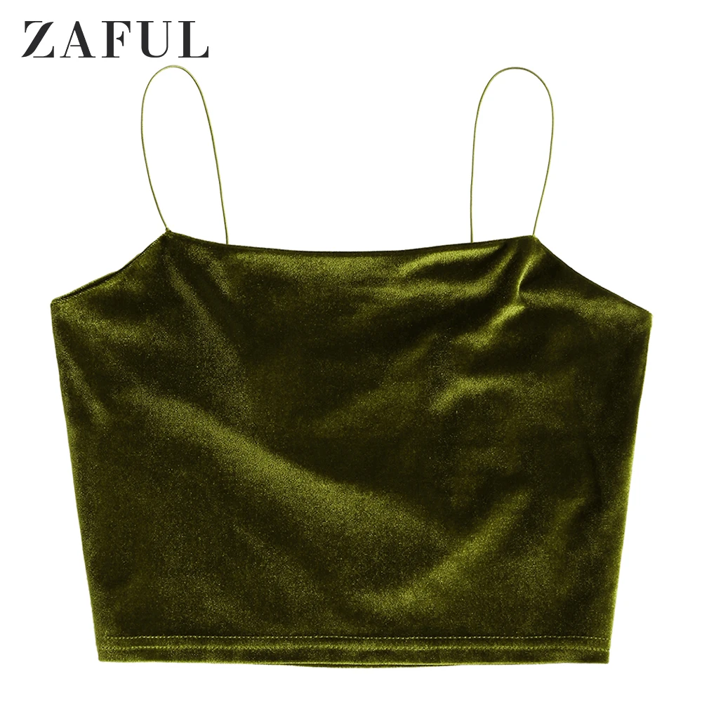 ZAFUL, сексуальный бархатный однотонный топ на бретельках для женщин, Одноцветный топ на бретельках, винтажный Женский Топ Harajuku без рукавов, женские футболки - Цвет: Green