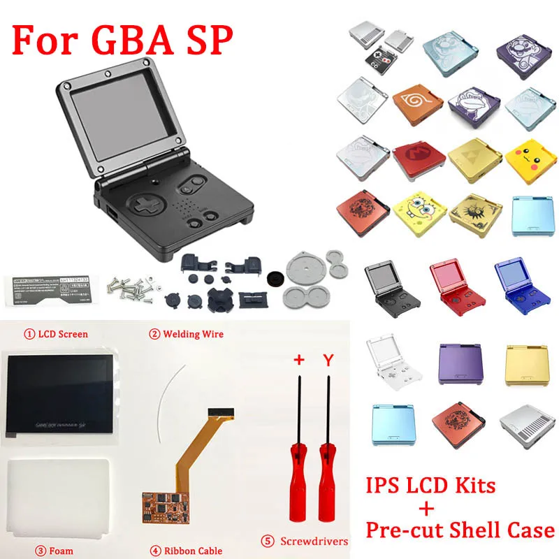 Ips V2 комплекты ЖК-экранов с оболочкой чехол для GBA SP ips lcd подсветка экрана с предварительно вырезанной оболочкой для GBASP консольный корпус с кнопками