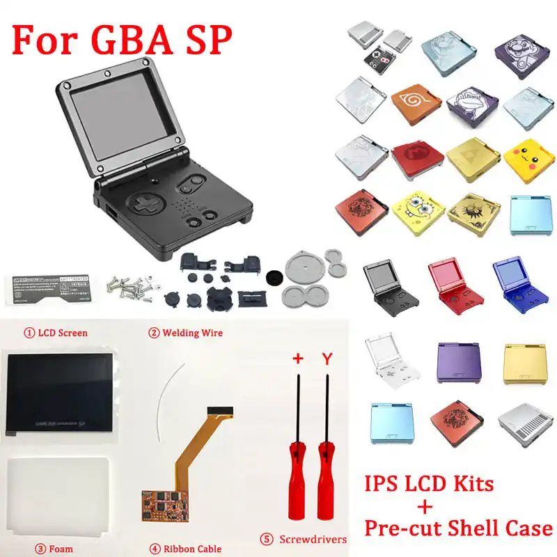 Ips V2 Lcd Kits With Shell Case For Gba Sp Ips Lcd Backlight Screen With Pre Cut Shell For Gbasp Console Housing With Buttons Replacement Parts Accessories Aliexpress
