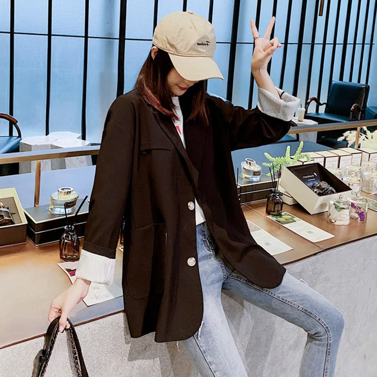 

2019 Large Size WOMEN'S Coat Autumn New Style Loose-Fit Short-height Cuff Crimping Single Breasted Casual Small Suit Women's