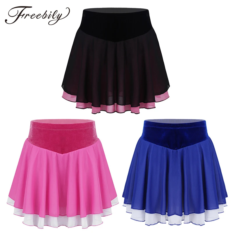 

Soft Velvet Chiffon Splice Girls Figure Skating Training Skirt Kids Gymnastics Ballet Leotard Child Performance Dance Costumes