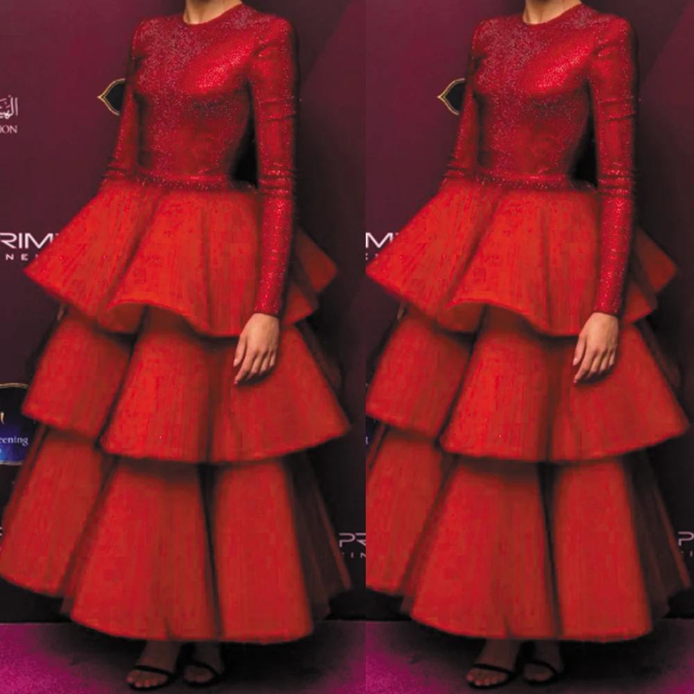 

SuperKimJo Vestidos красное платье для выпускного бальное платье Многоярусное блестящее платье с длинным рукавом элегантное арабское вышитое бисером платье для выпускного вечера