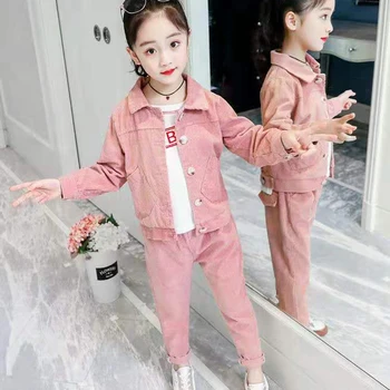 

Kid Casual Fashion Girl Clothing Set Corduroy 2Pcs Baby Toddler Girl Kids Overalls Jackets Coat + Pants Kids Clothes Outfits