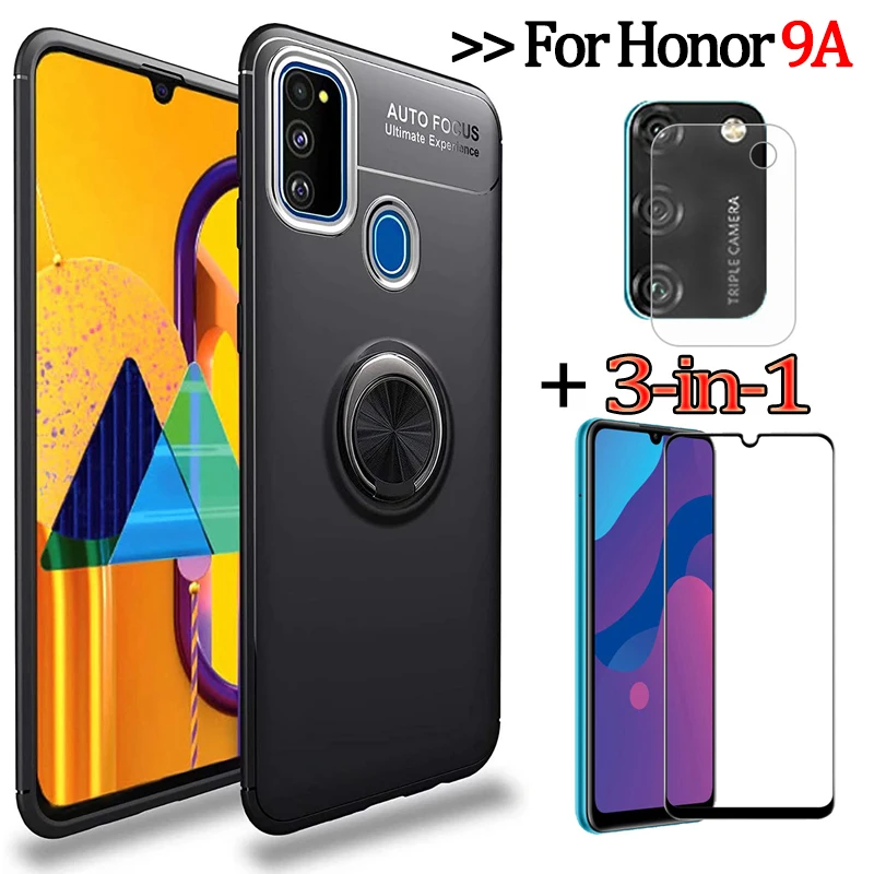 3 в 1 чехлы на телефон + камера стекло Honor9A/MOA LX9N магнитное кольцо чехол для хонор 9а