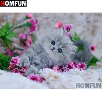 

HOMFUN "Animal cat flower" Diamond Painting 5D Full Square/Round Drill Home Decor DIY Diamond Embroidery Cross Stitch A27470