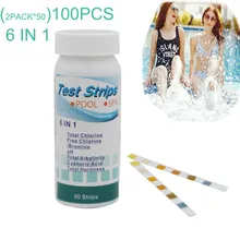 2 пары в упаковке 100 шт. 6 в 1 PH Тесты полоски бассейн спа-легко и быстро обнаружения PH