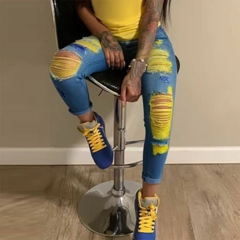 

2020 Sexy Hollow Out Ripped Jeans For Women Denim Pencil Pants High Waist Stretch Skinny Jeans Plus Size Jeans Mujer
