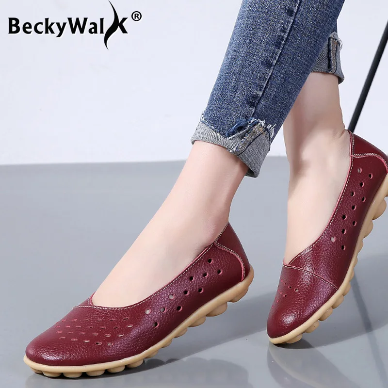 

Spring Women Genuine Leather Flats Shoes Women Sneakers Cutouts Slip On Loafers Moccasins Shoes Woman Large Size 43 44 WSH3577