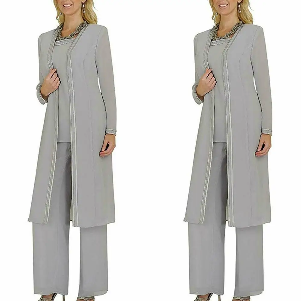 

Женские шифоновые брючные костюмы с жакетом с длинным рукавом платья для матери невесты