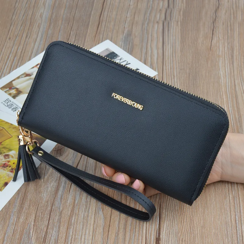Retro Long female Purse PU Leather Phone Holder Lady Wallet Luxury Soft female Wallets Bag - Цвет: black