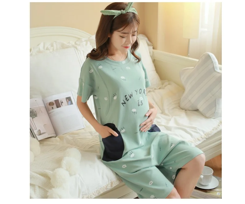 Afei Tony/хлопковая Ночная Одежда для беременных и кормящих мам; летняя модная одежда для сна для грудного вскармливания; Одежда для беременных женщин; пижамы для беременных