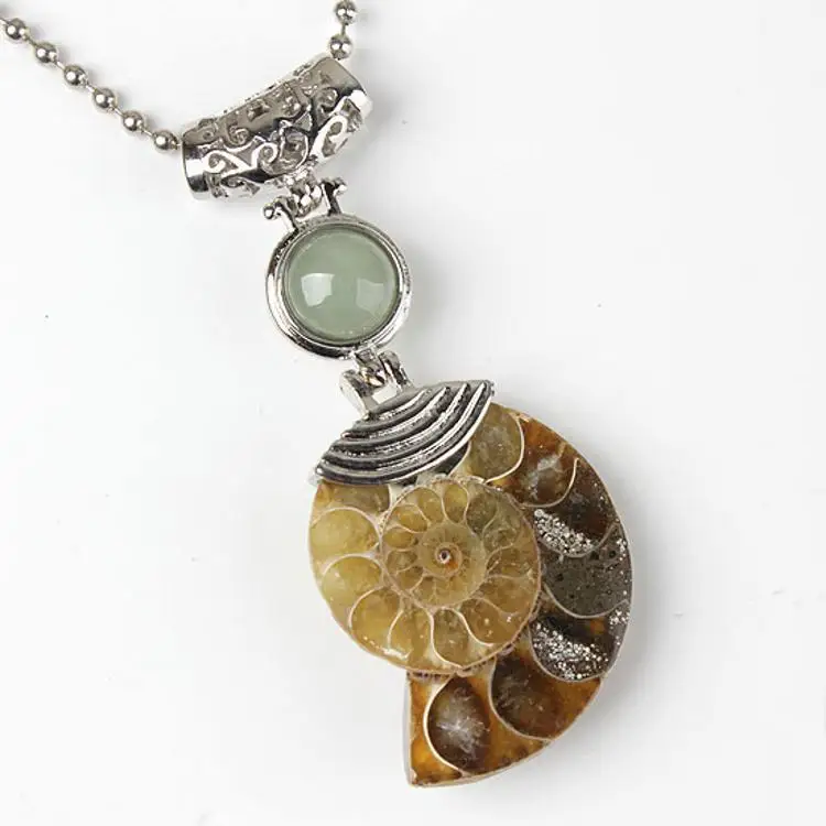 Green Aventurine Настоящий аммонит Seashell окаменелости подвеска Улитка микс-Кристалл Камень океанская раковина Reliquiae кулон для женщин мужчин ожерелье подарок 1 шт - Окраска металла: Green Aventurine