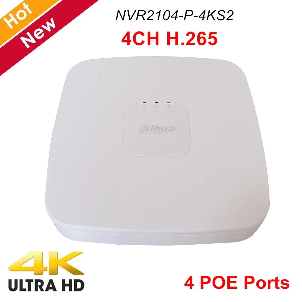 Dahua-grabadora de vídeo de red inteligente, 4 canales, 1U, 4 puertos PoE, 4K, H.265, NVR2104-P-4KS2 Lite, 1 HDD, hasta 8MP de resolución, NVR