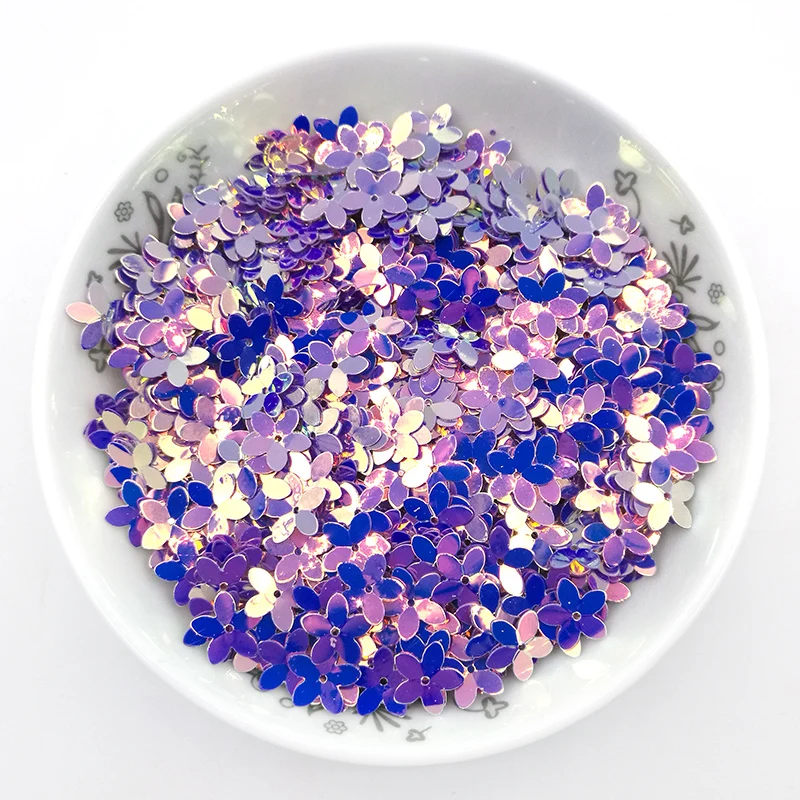 golden Purple Блеск Цвет блестки 10 мм чашки бюстгальтера пять пальцев цветок тесьма с пайетками для шитья свадебные украшения, Для женщин одежная фурнитура 10/20g - Цвет: golden Purple