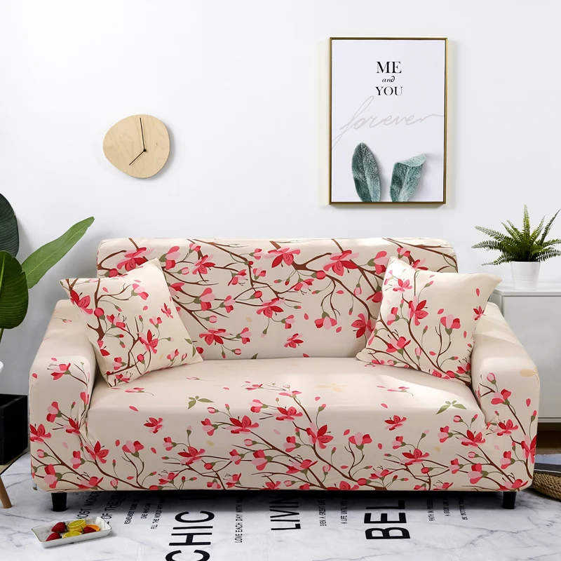 Peach Blossom Pattern Sofa Cover Stretch Elastic Sofa Covers For 