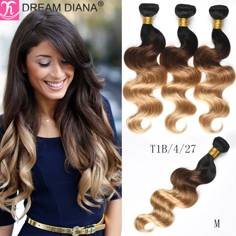 

DreamDiana Ombre Body Wave Bundles 1B/4/30 99J Brown 2/3 Tone Remy Pre Colored Human Hair Ombre Brazilian Human Hair Extensions