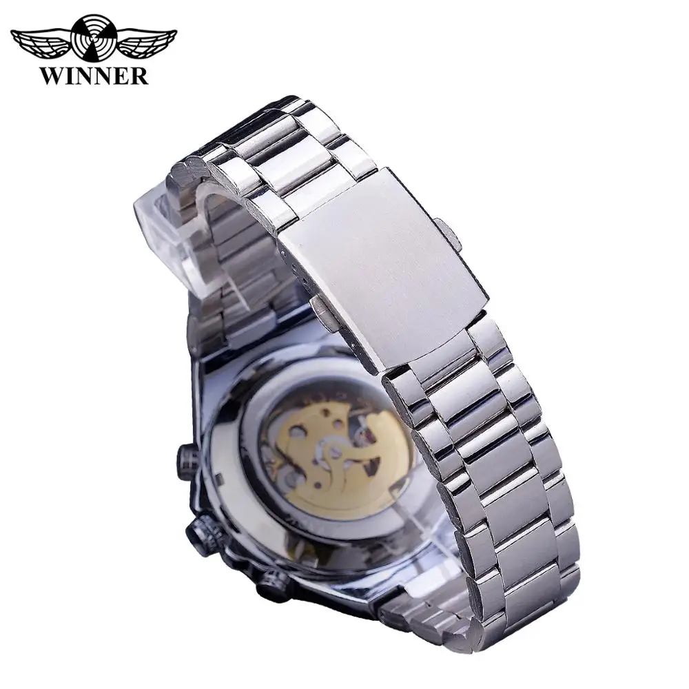 Winner-Reloj de pulsera de acero para hombre, accesorio masculino con movimiento dorado, reloj mecánico de pulsera automático de marca superior de lujo, a la moda - Imagen 5