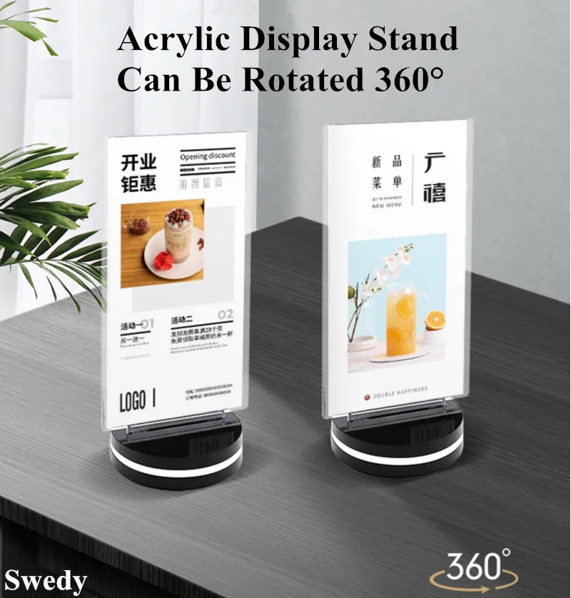 100x200mm Plastic Restaurant Menu Paper Sign Holder Display Stand 360 Degree Rotating Table Number Holder Frame