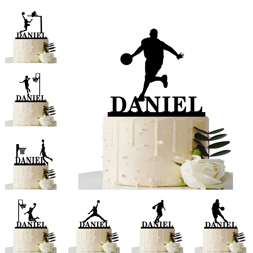 Custom Basketball Theme Name Acrylic Birthday Cake Topper Sports Style