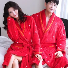 Зимний теплый коралловый флисовый халат для пар, домашняя одежда, банный халат с длинными рукавами, мужское женское кимоно, ночная рубашка, пеньюар