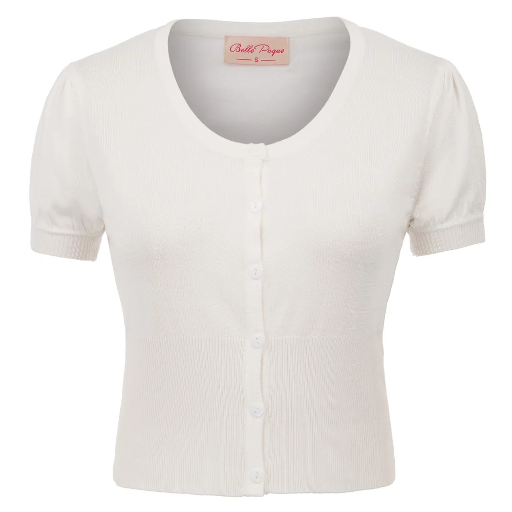 BP Women's Knitting Tops Short Sleeve U-Neck Button Placket Cropped Solid Color Coat Lady Knitwear |