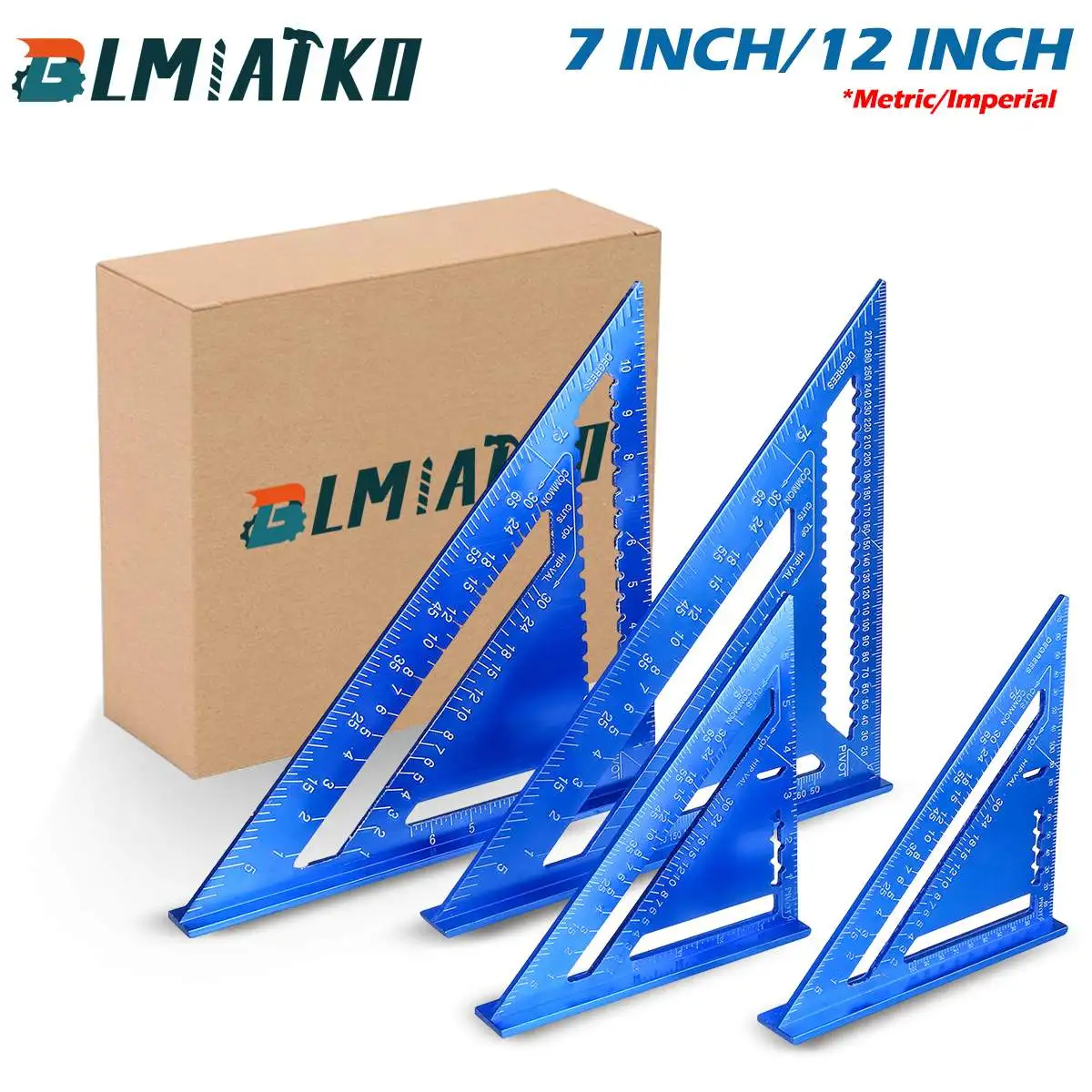 12 inch Metric Aluminum Alloy Triangle Angle Ruler Protractor Woodworking Measurement Tools 30cm Quick Read Square Layout Gauge |