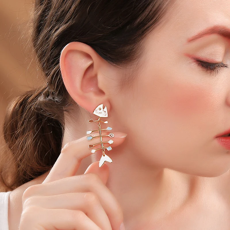 

2019 Multicolor Enamel Fishbone Stud Earrings For Women Gifts Gold Color Fashion Jewelry Accessories