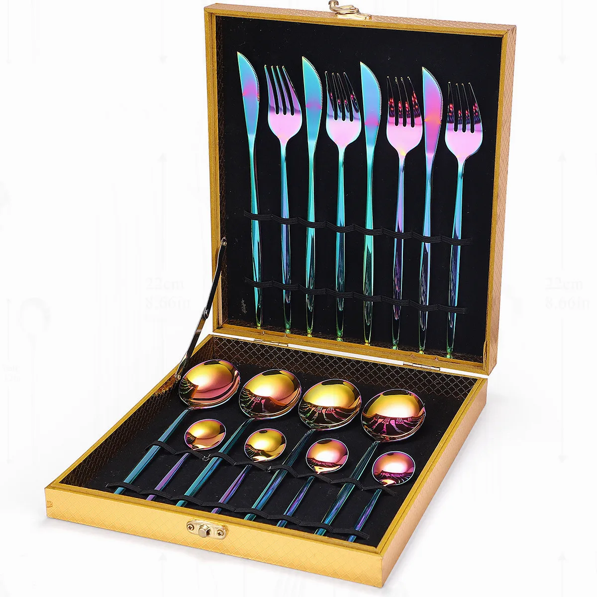 

Home Tableware Fork Golden Cutlery Complete Dinner Set 16 Pcs Cutlery Set Rainbow Fork Spoon Knife Dinnerware Set Free Shipping