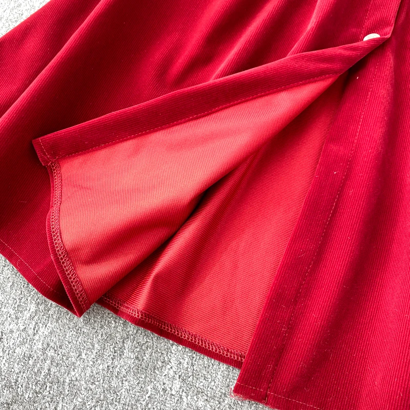 Korobov винтажное красное однобортное платье с длинным рукавом, новинка, отложной воротник, платья средней длины с поясом, ТРАПЕЦИЕВИДНОЕ элегантное платье 79160