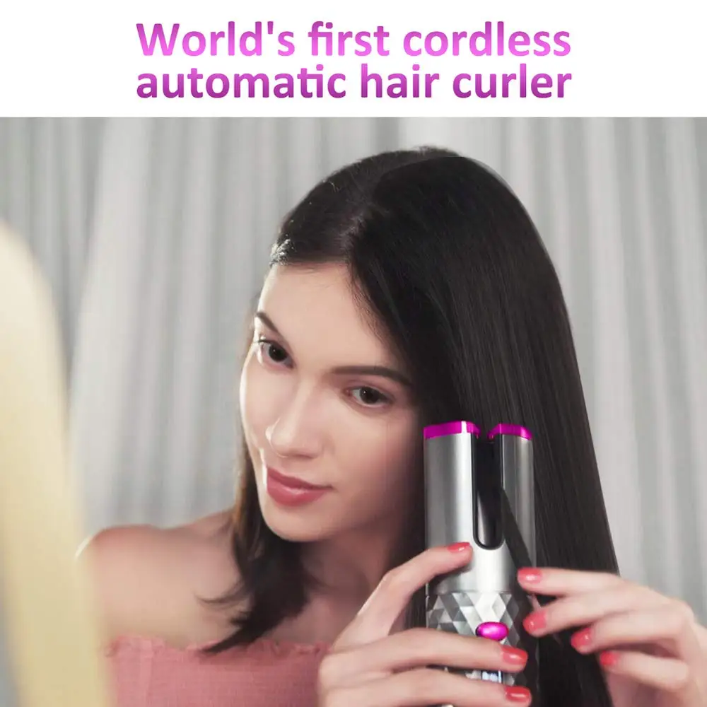 Cordless Hair Curler Automatic Spin N Curling Iron USB Charging Wireless Auto Air Curling Wand L/R Rotating Anti-scalding Curls