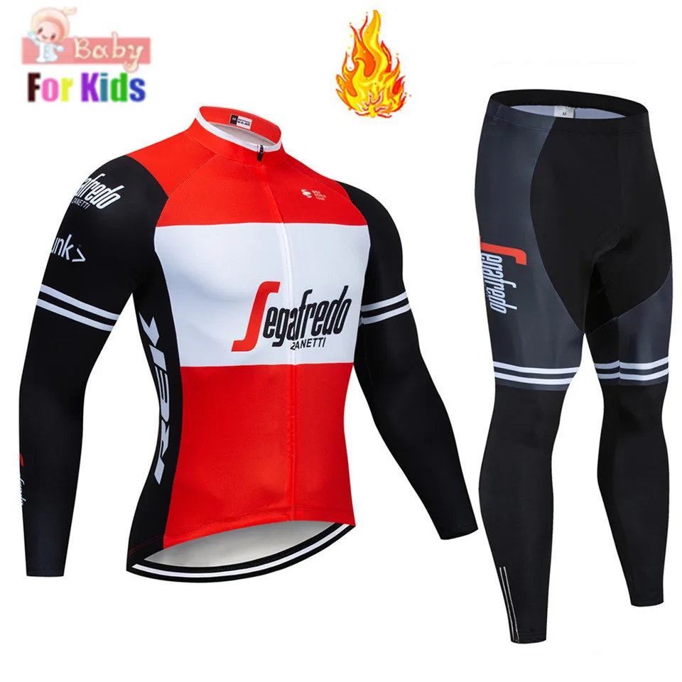 Детский спортивный костюм с длинными рукавами для велоспорта, комплект из Джерси для горного велоспорта, зимняя велосипедная форма, теплая флисовая велосипедная одежда для детей - Цвет: 4