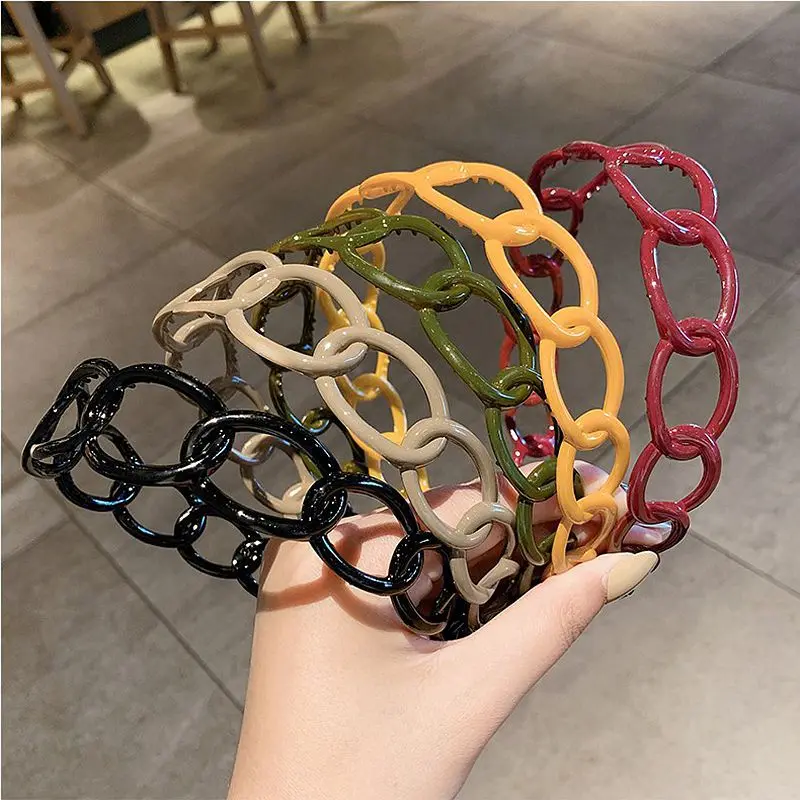 

MeiLD Hollow Chain Shape Hair Hoop Solid Color Headwear Wide Brim Plastic Hair Hoop Headband for Women HairBand Hair Accessories