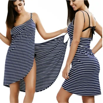 

Women Beach Bath Towel Bathrobe Striped Beach Dress Lady Fast Dry Wash Clothing Wrap Women Bath Towels Beach Dress Holiday