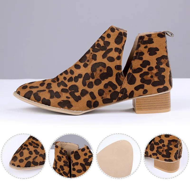 Slip On Women Ankle Boots Pointed Toe PU Leather Low Heels Shoes Woman Booties Sexy High Heels Size 35-43